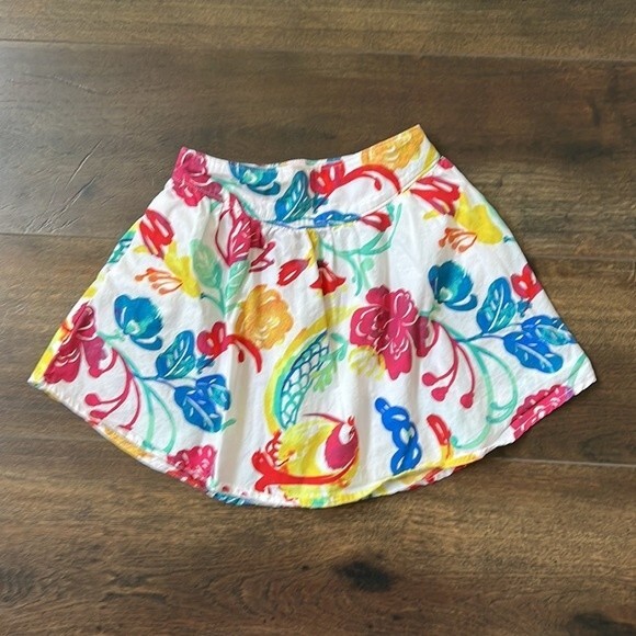 Tea Collection Little Girl Size 6 Papercut Bright Floral Shirttail Skirt Pull On - Picture 1 of 5